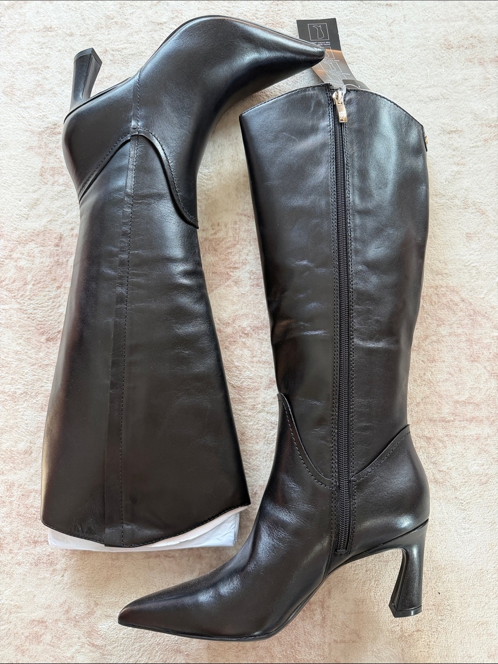 Naturalizer Emily Black Pointed-Toe Knee-High Heeled Boots with Side Zip